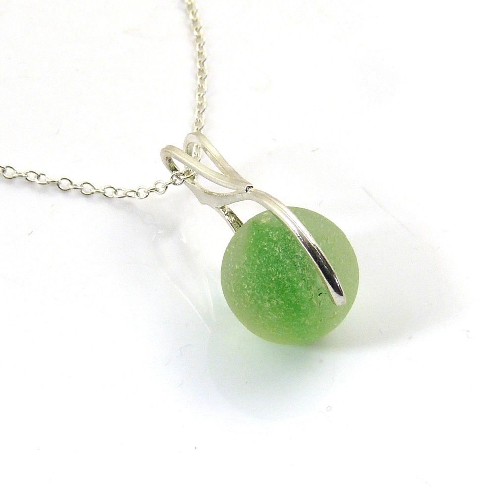 Lime Green Sea Glass Marble Spinner Necklace
