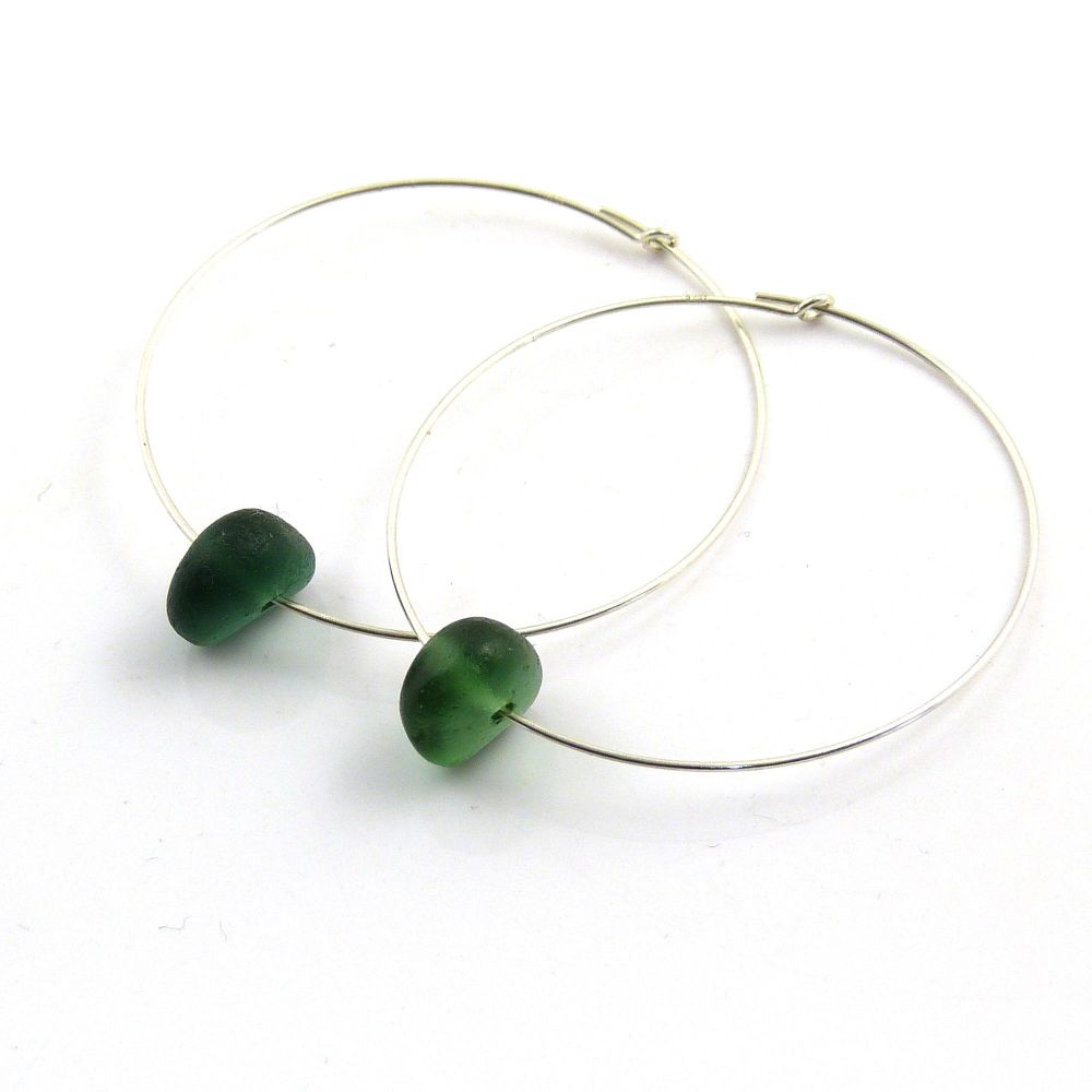 Jade Green Sea Glass Sterling Silver Earrings 40mm 