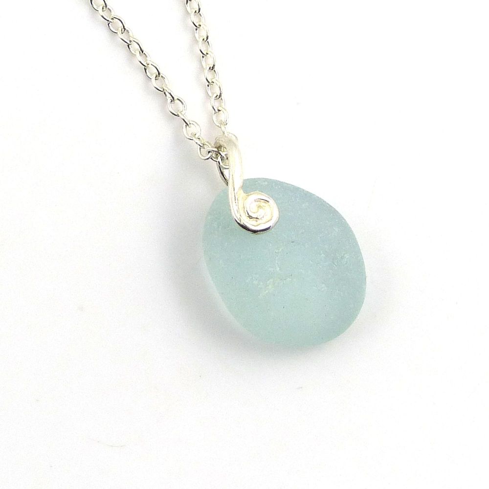 Seafoam Blue Sea Glass Necklace GIA