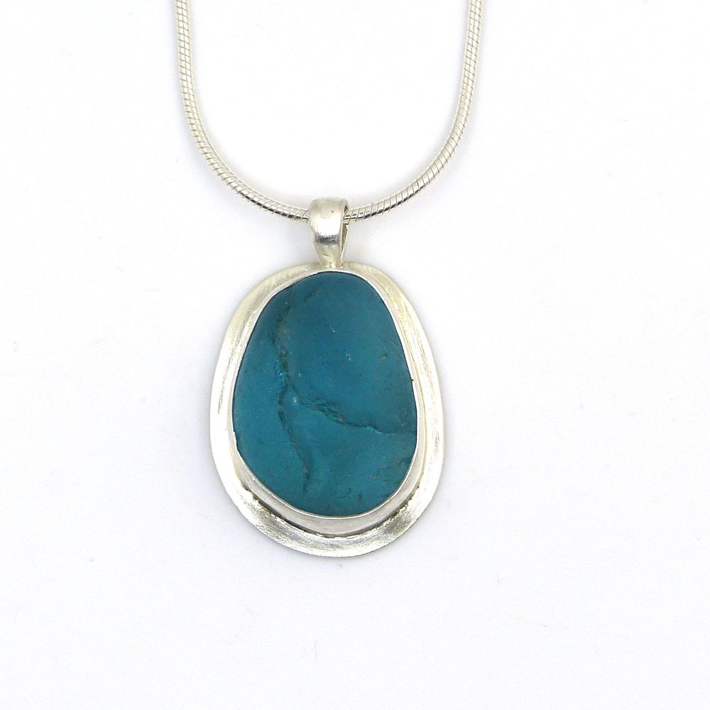 Turquoise Sea Glass Pendant Necklace NATALIA