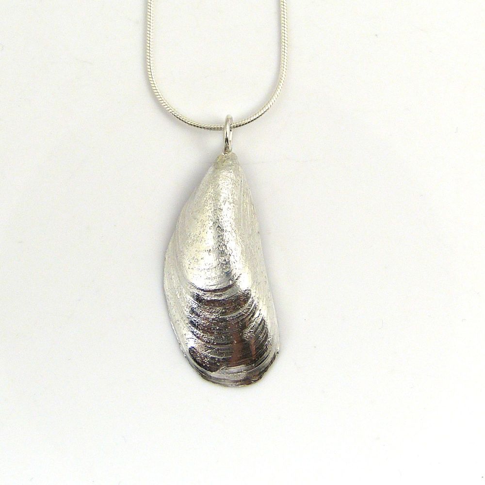 Sterling Silver Mussel Shell Pendant Necklace - Medium Mussel Shell