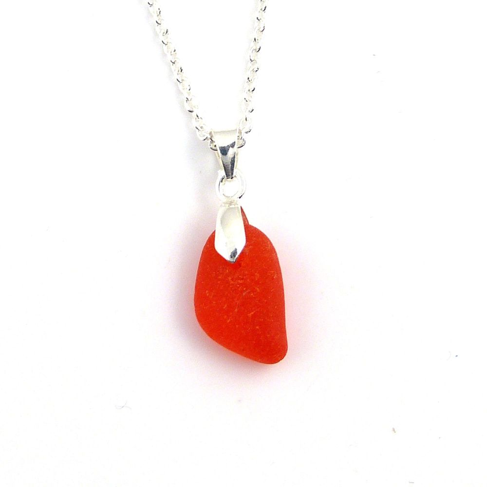 Tiny Seaham Red Sea Glass Necklace POPPY