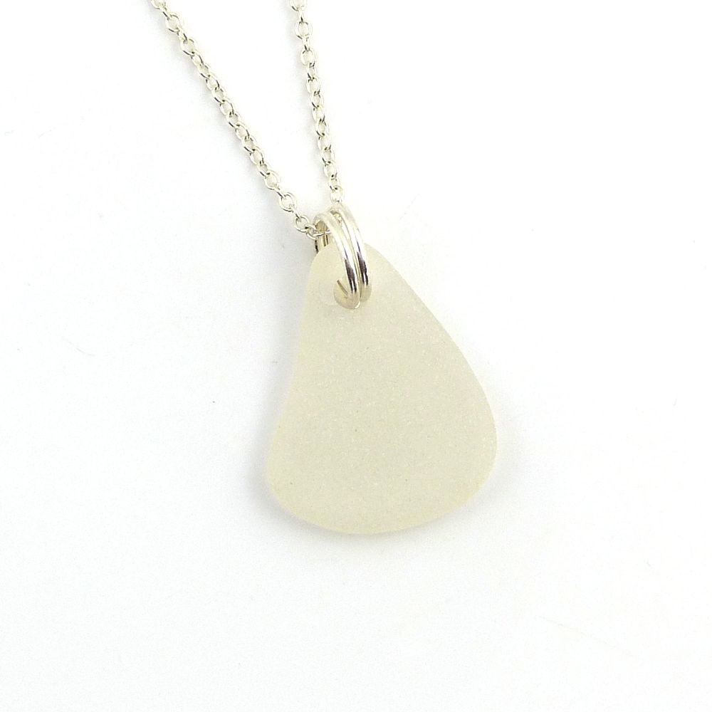 White Sea Glass and Sterling Silver Necklace