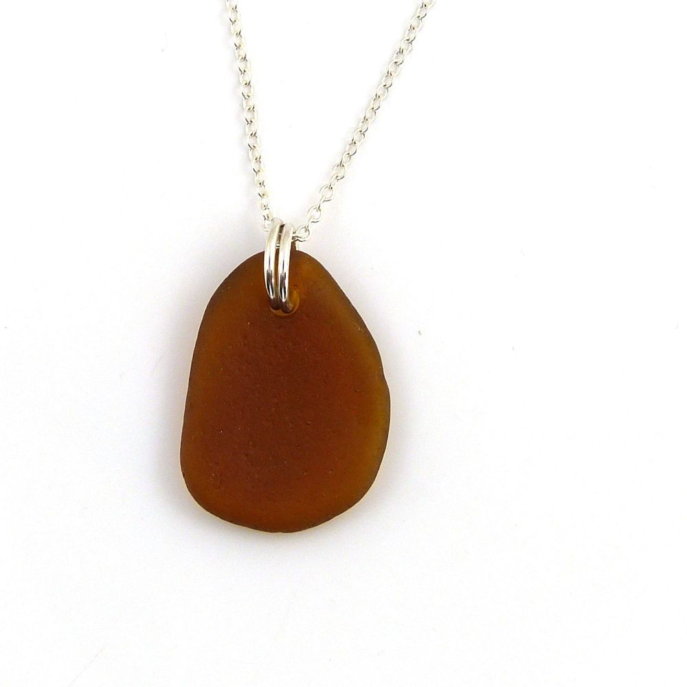 Deep Amber Sea Glass and Sterling Silver Necklace