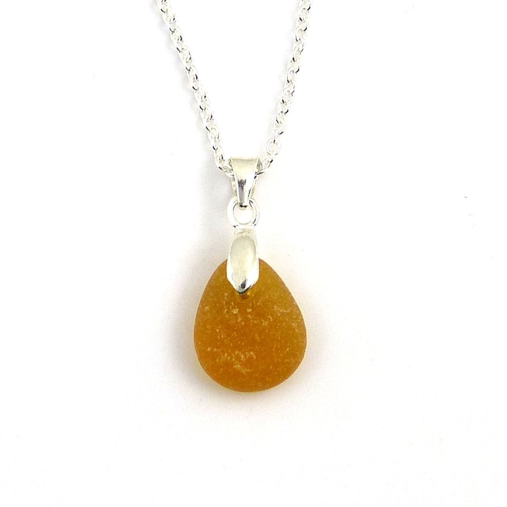 Tiny Amber Sea  Glass Necklace, Seaham Sea Glass 