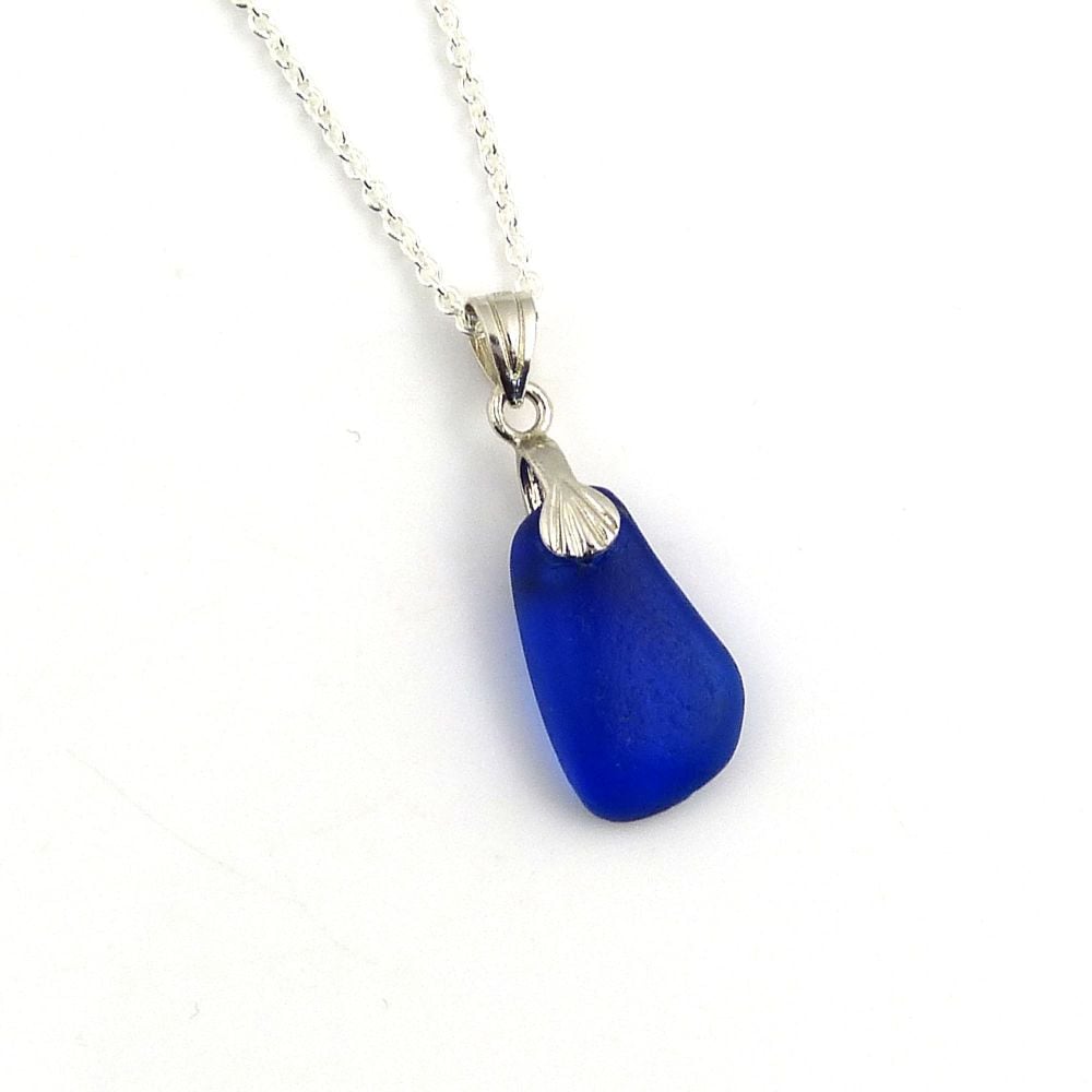 Tiny Cobalt Blue Sea Glass Necklace LILY