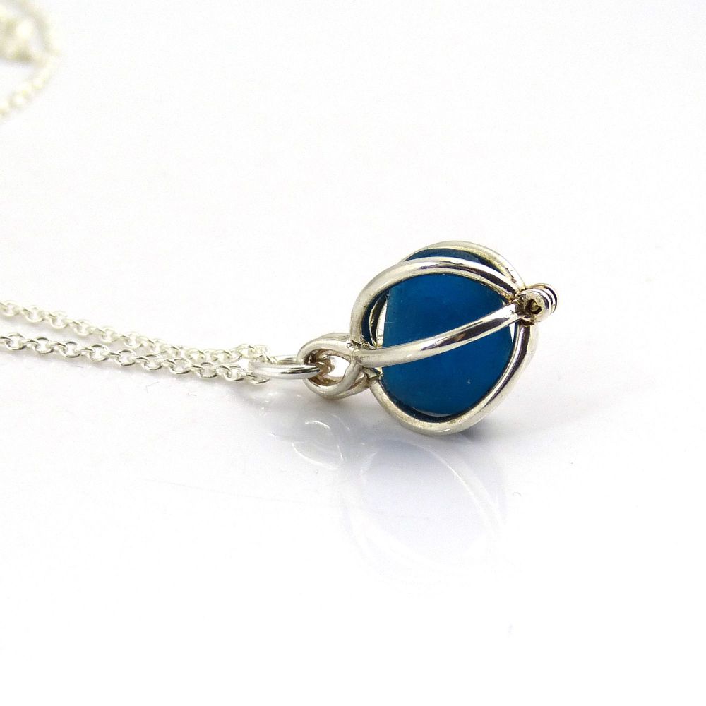 Cobalt Blue Sea Glass in Tiny Round Locket Necklace