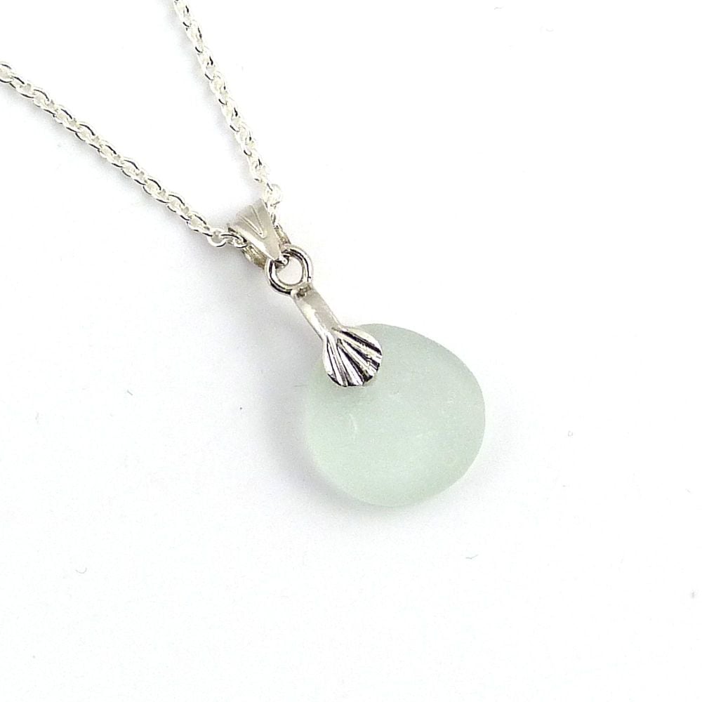 Pale Blue Sea Glass and Silver Necklace 