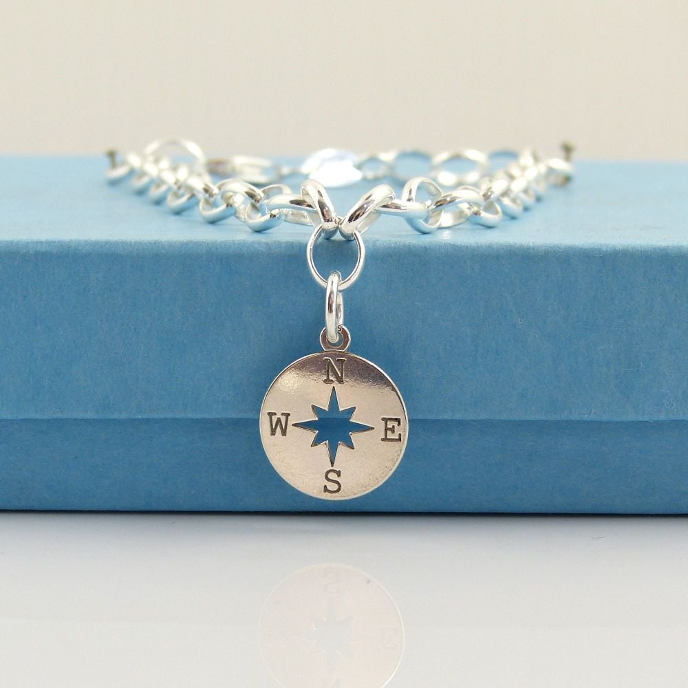 Sterling Silver Bracelet with SilverCompass Charm 