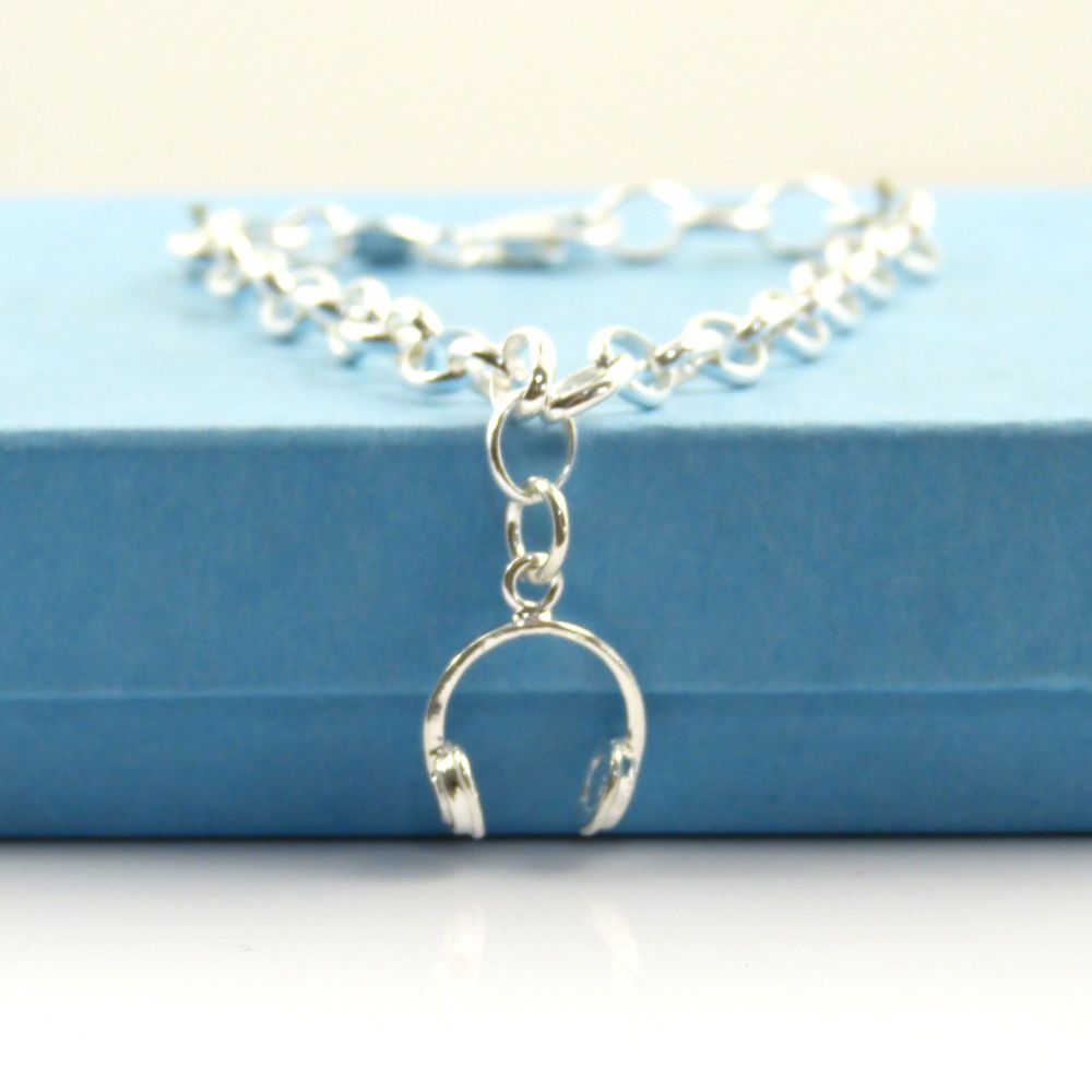 Sterling Silver Bracelet with Silver Headphones Charm