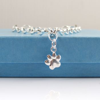 Sterling Silver Bracelet with Silver Paw Print Charm