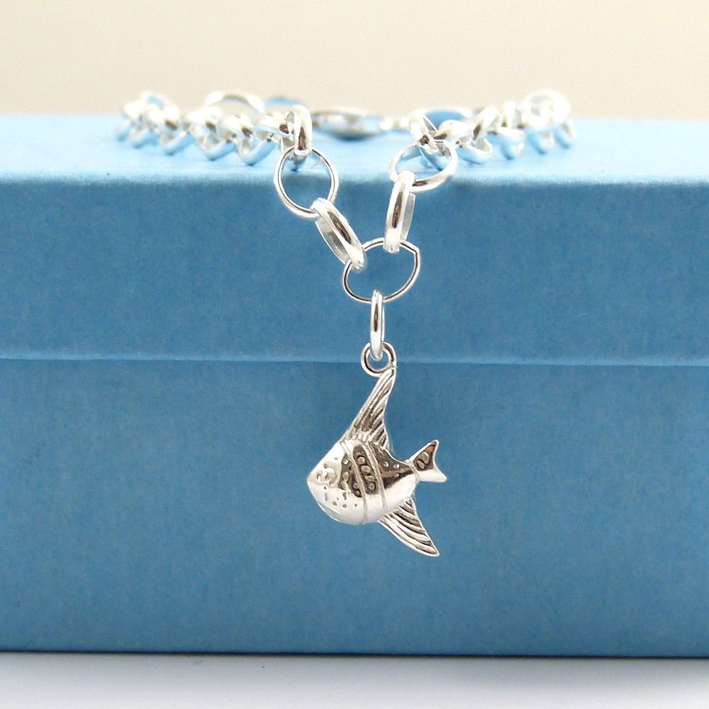 Sterling Silver Bracelet with Silver Angel Fish Charm 