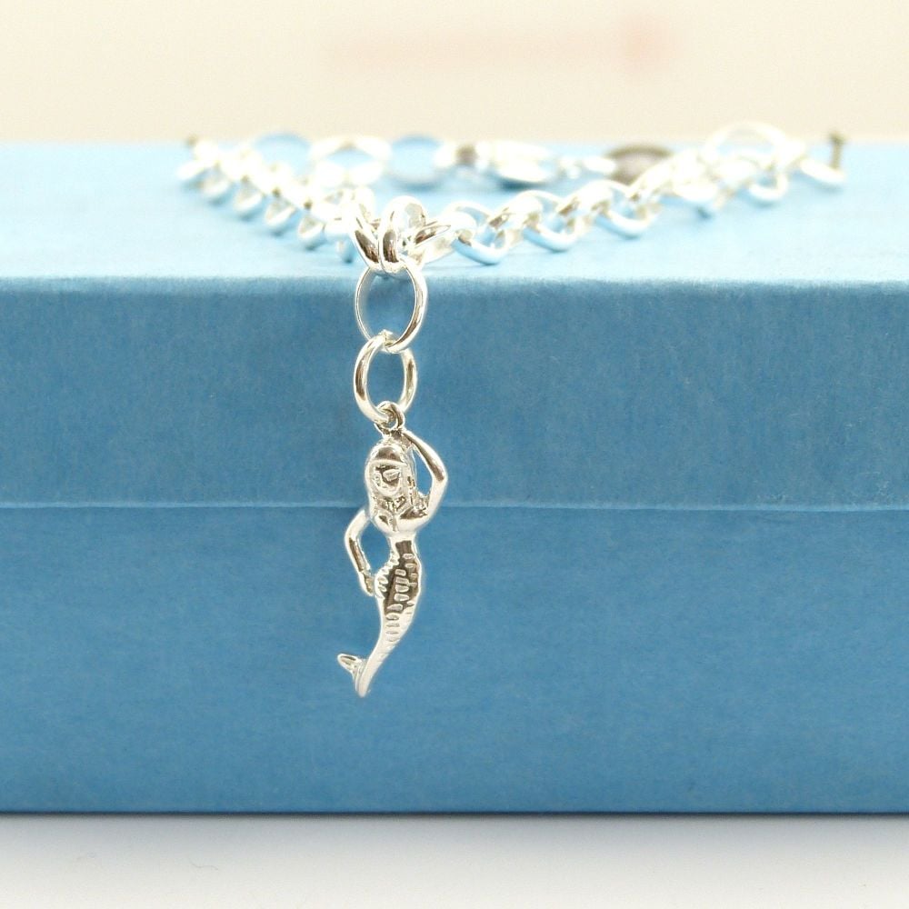 Sterling Silver Bracelet with Silver Mermaid Charm 