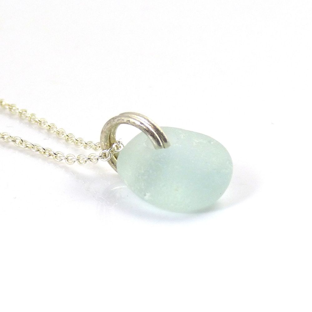 Seafoam Sea Glass and Sterling Silver Necklace