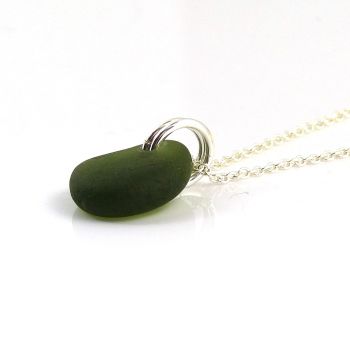Tiny Forest Green Sea Glass and Sterling Silver Necklace