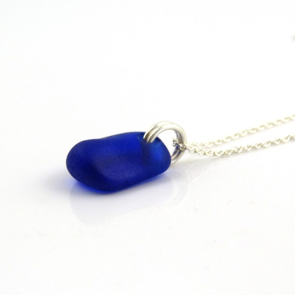Cobalt Blue Sea Glass and Sterling Silver Necklace ANAIS