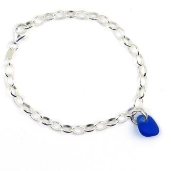 Cobalt Blue Sea Glass and Sterling Silver Bracelet 4mm links 
