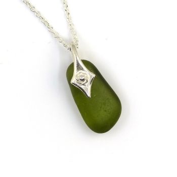 Olive Green Sea Glass Necklace LEALA