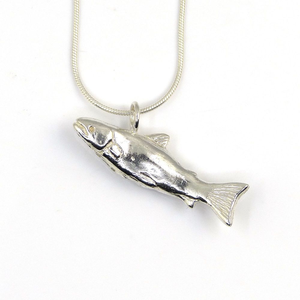 Sterling Silver Salmon Pendant Necklace 
