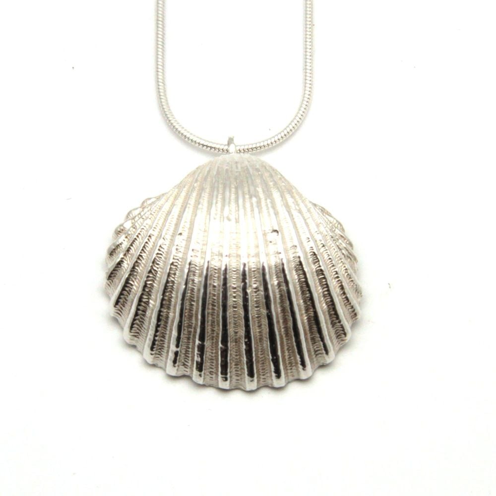 Sterling Silver Cockle Shell Pendant Necklace - Large Cockle Shell