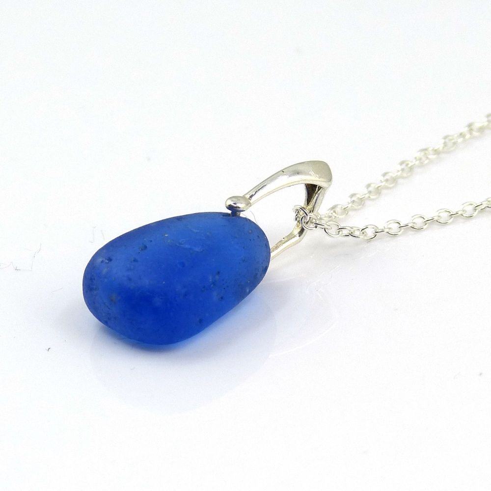 Sapphire Blue English Sea Glass Necklace ISABELLE
