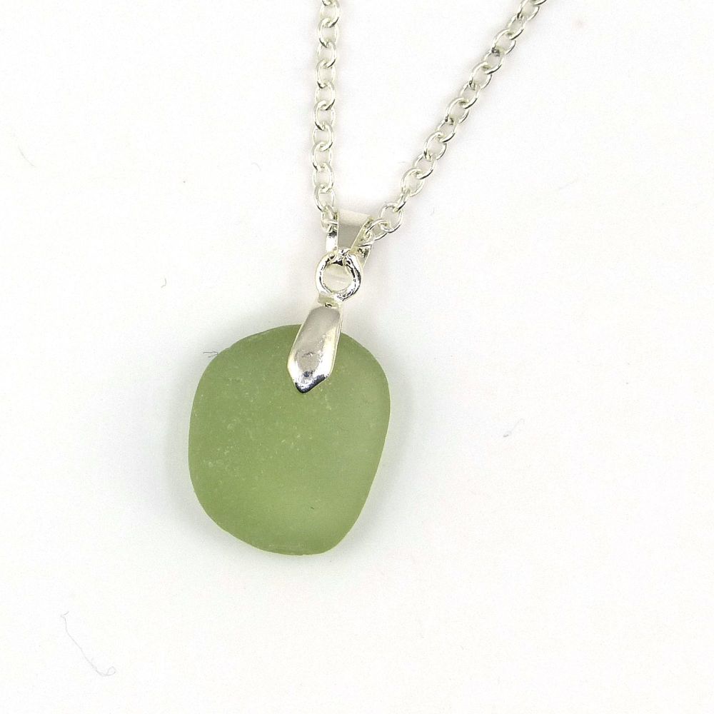 Tiny Pale Sage Green Sea  Glass Necklace HELEN