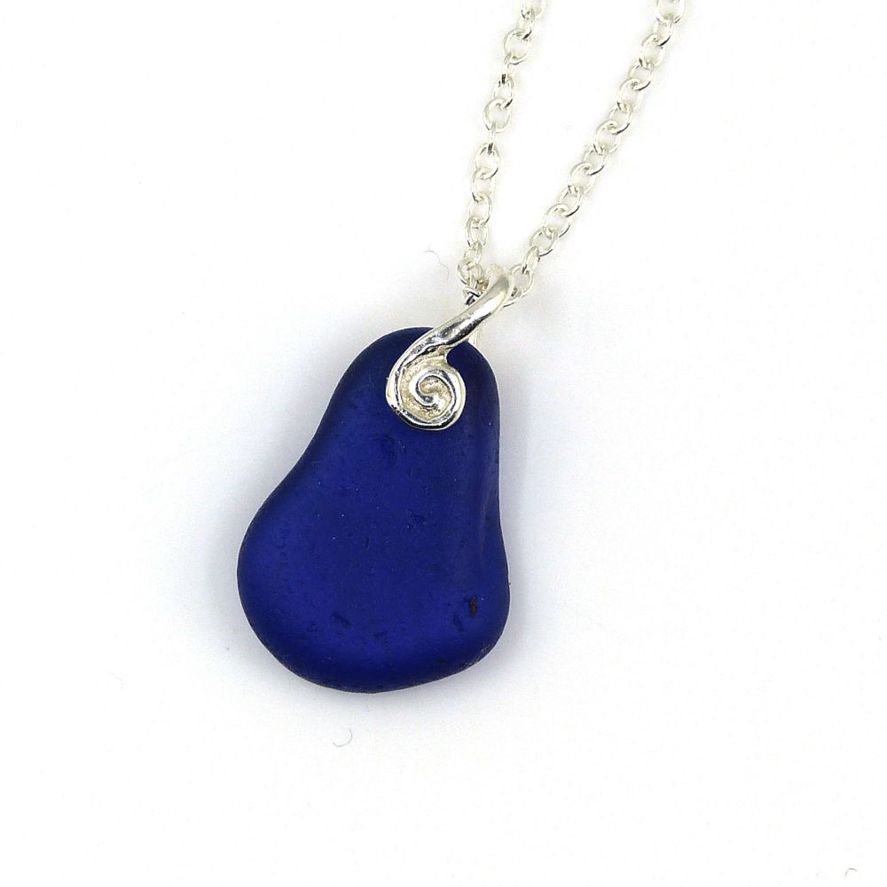 Cobalt Blue English Sea Glass Necklace PASCALE