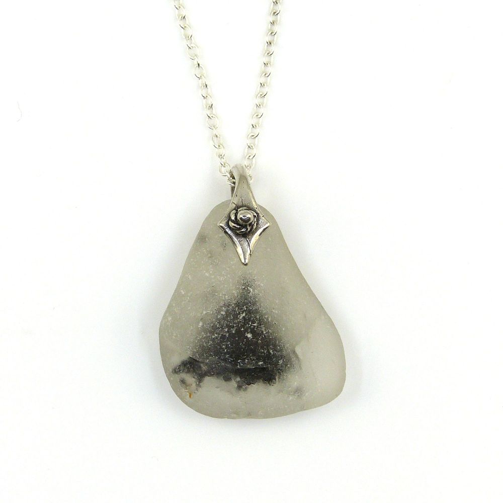 White Bonfire Sea Glass Sterling Silver Necklace ROBYN