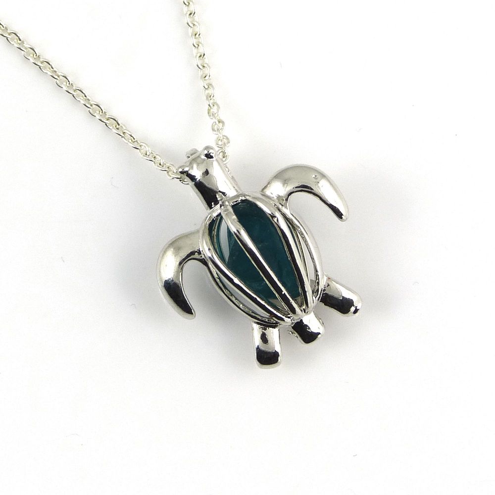 Turtle Locket with Seaham Turquoise Sea Glass  L177