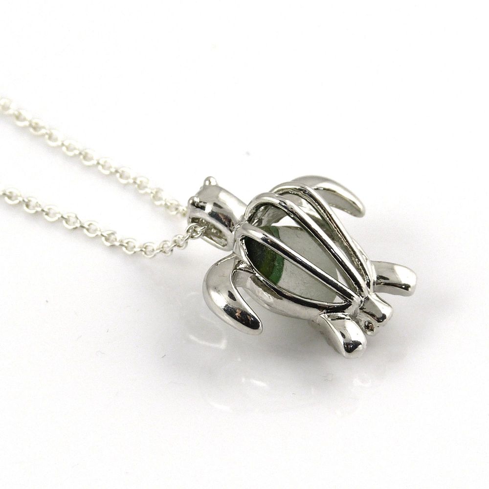 Turtle Locket with Seaham Green and White Multi Sea Glass  L176