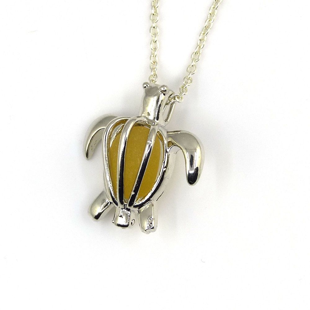 Turtle Locket with Yellow Gold Sea Glass 