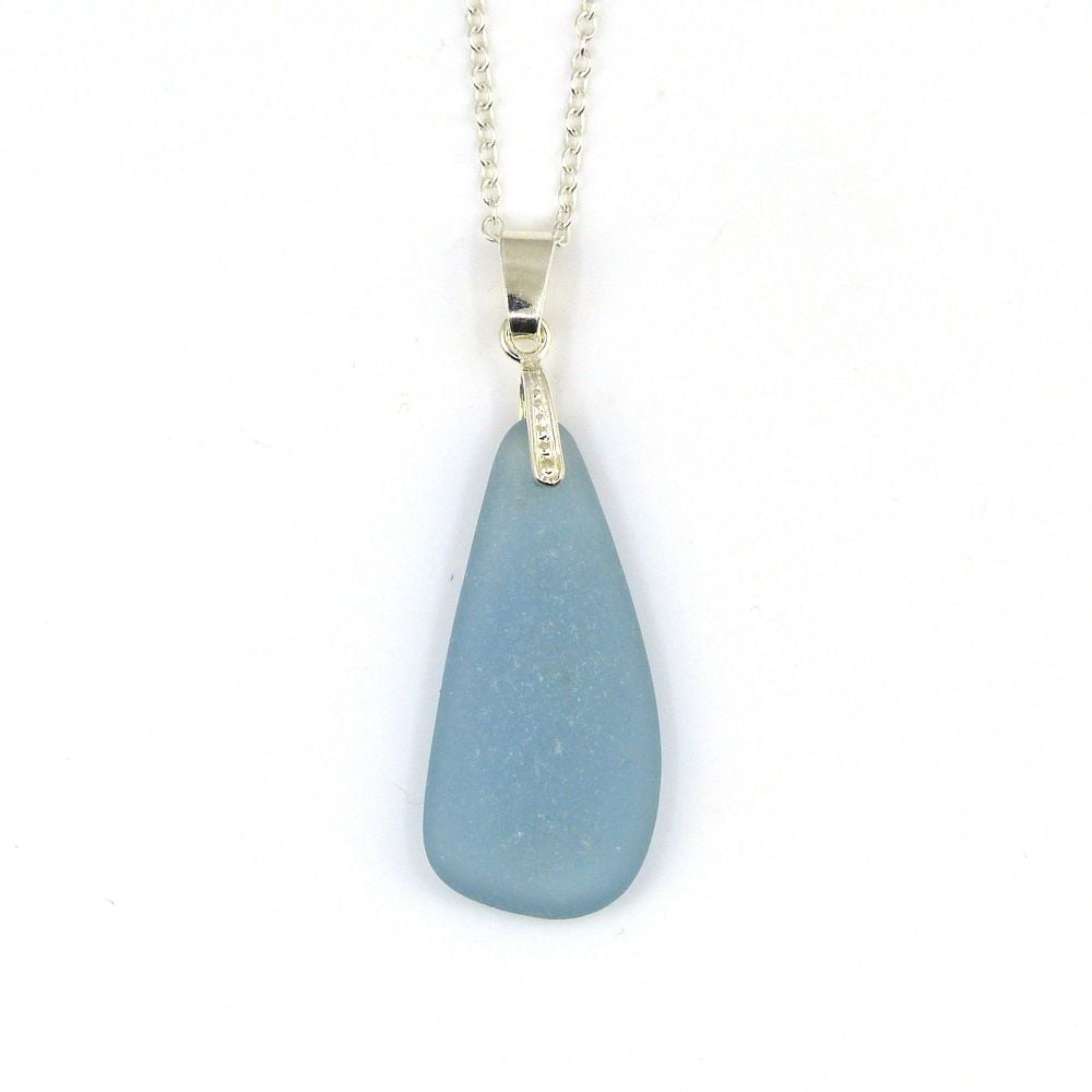 Ice Blue Sea Glass and Sterling Silver Necklace MANON