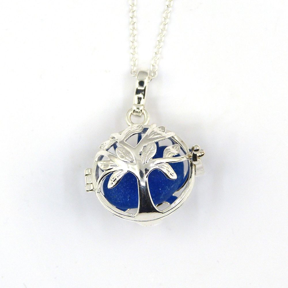Cobalt Blue Sea Glass Tree of Life Locket Necklace L189