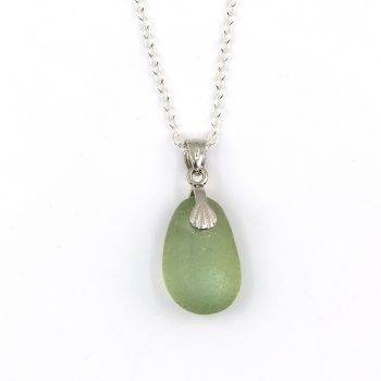 Pale Sage Green Sea Glass and Silver Necklace PIPER