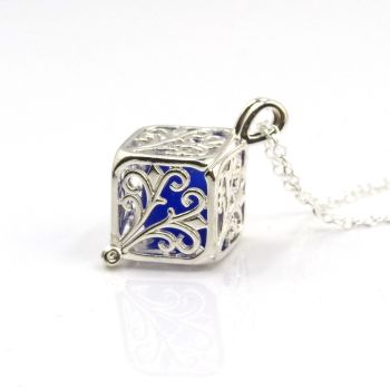 Cobalt  Blue Sea Glass Filigree Box Locket Necklace