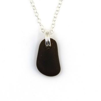 Tiny Black Sea Glass and Sterling Silver Necklace