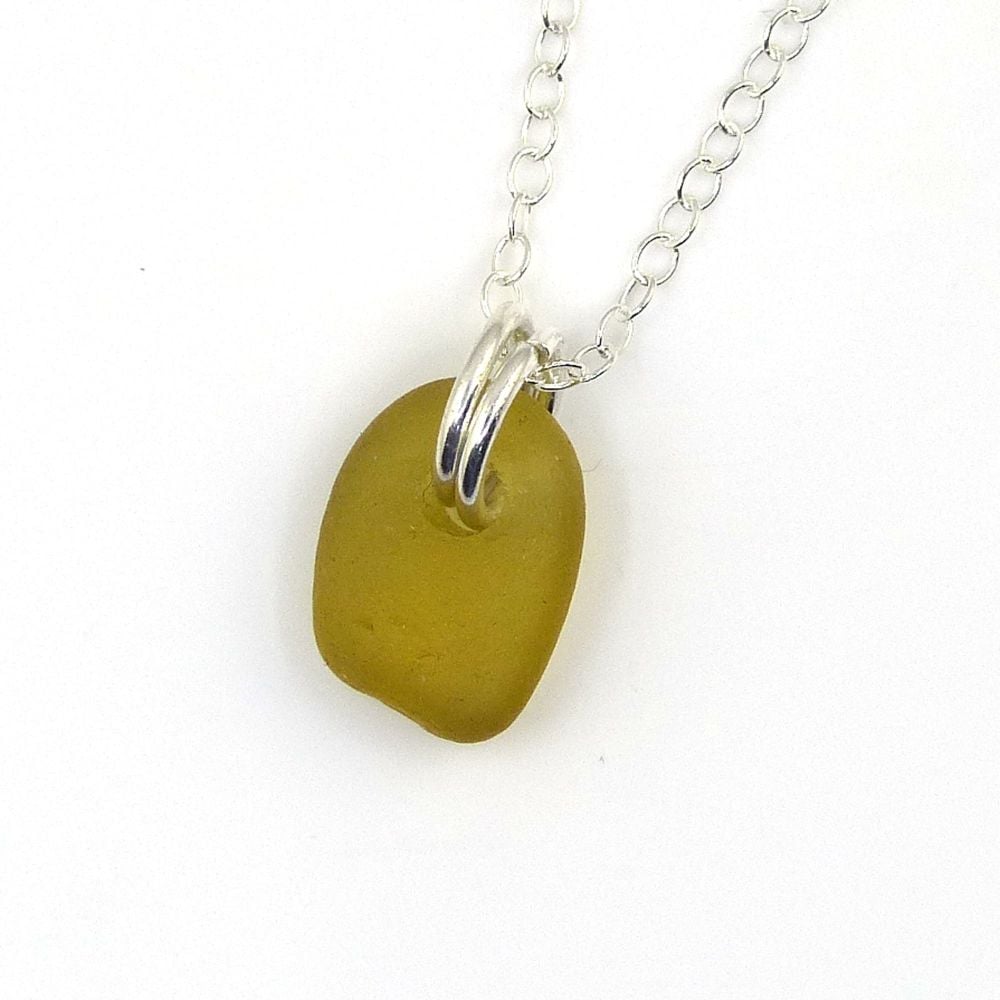 Tiny Peridot Sea Glass and Sterling Silver Necklace