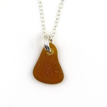 Tiny Amber Sea Glass and Sterling Silver Necklace