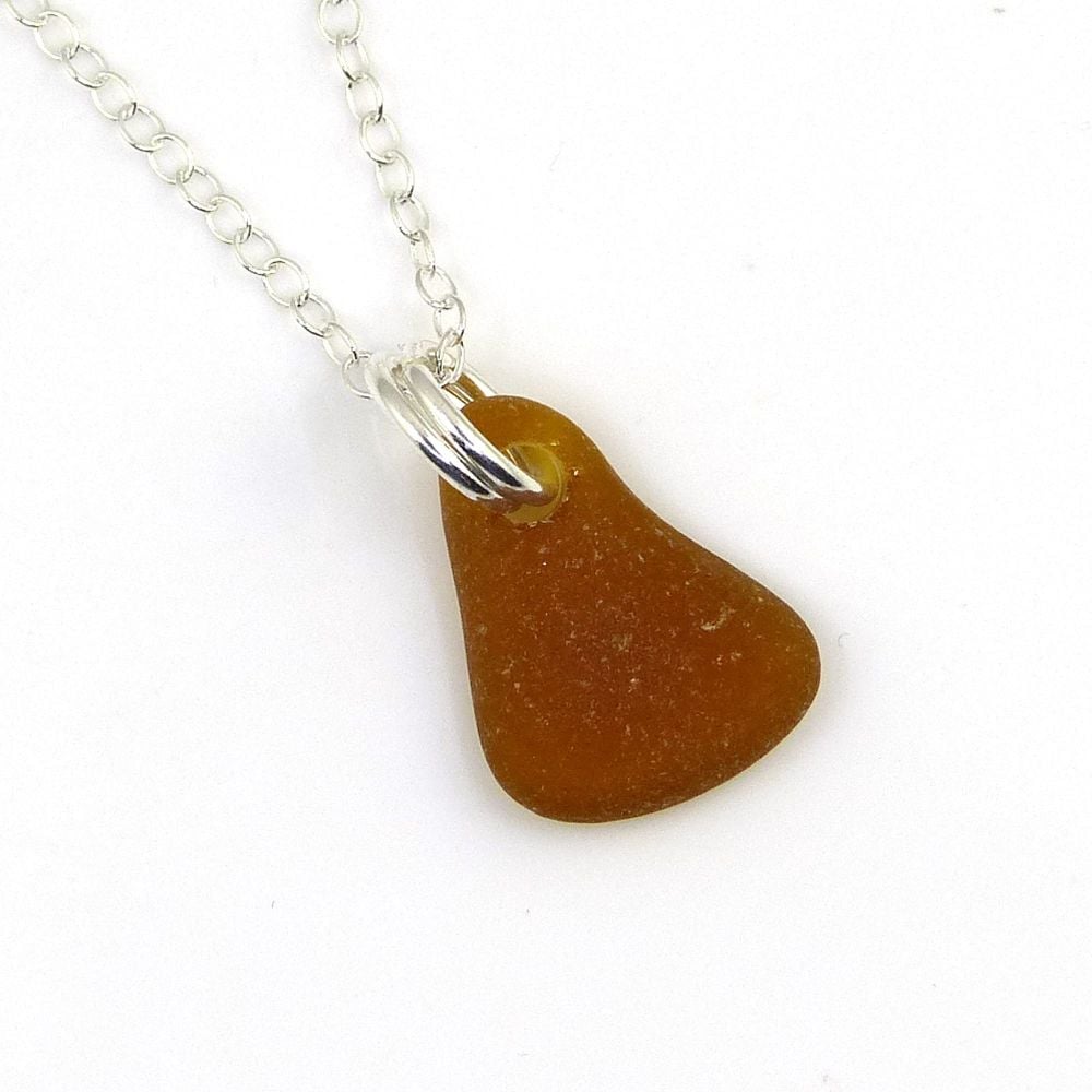 Tiny Amber Sea Glass and Sterling Silver Necklace