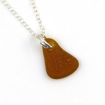 Tiny Amber Sea Glass and Sterling Silver Necklace