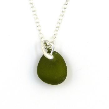Green Sea Glass and Sterling Silver Heart Necklace KATIA