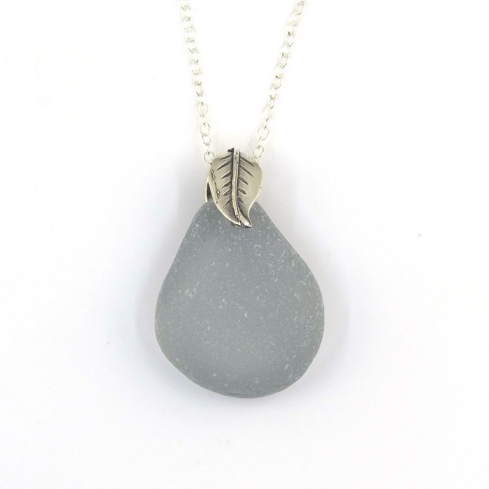 Rare Grey Sea Glass Necklace  OLIVIA