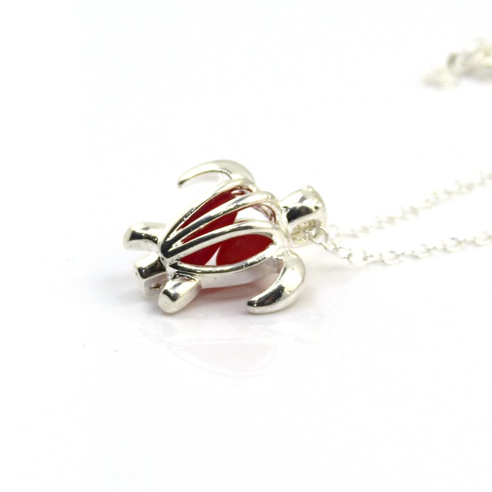 Seaham Turtle Locket with Red Sea Glass 