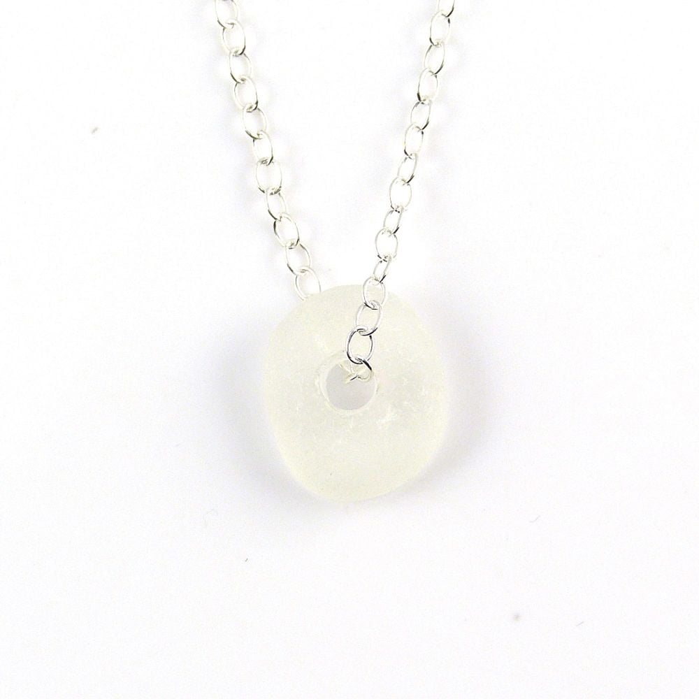 White Sea Glass Bead Necklace 