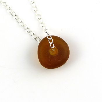 Brown Sea Glass Bead Necklace 