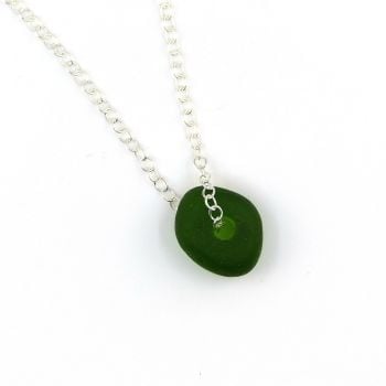 Emerald Green Sea Glass Bead and Silver Necklace