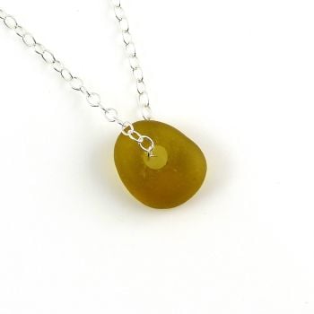 Amber Sea Glass Bead Necklace 