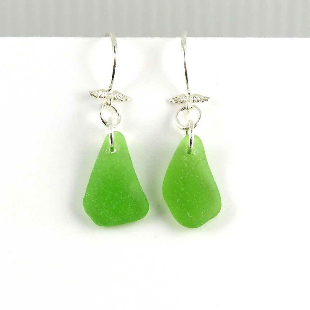 Emerald Green Sea Glass Drop Earrings E181