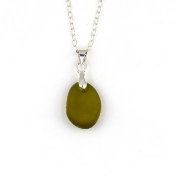 Tiny Peridot Sea Glass and Sterling Silver Necklace JULIETTE
