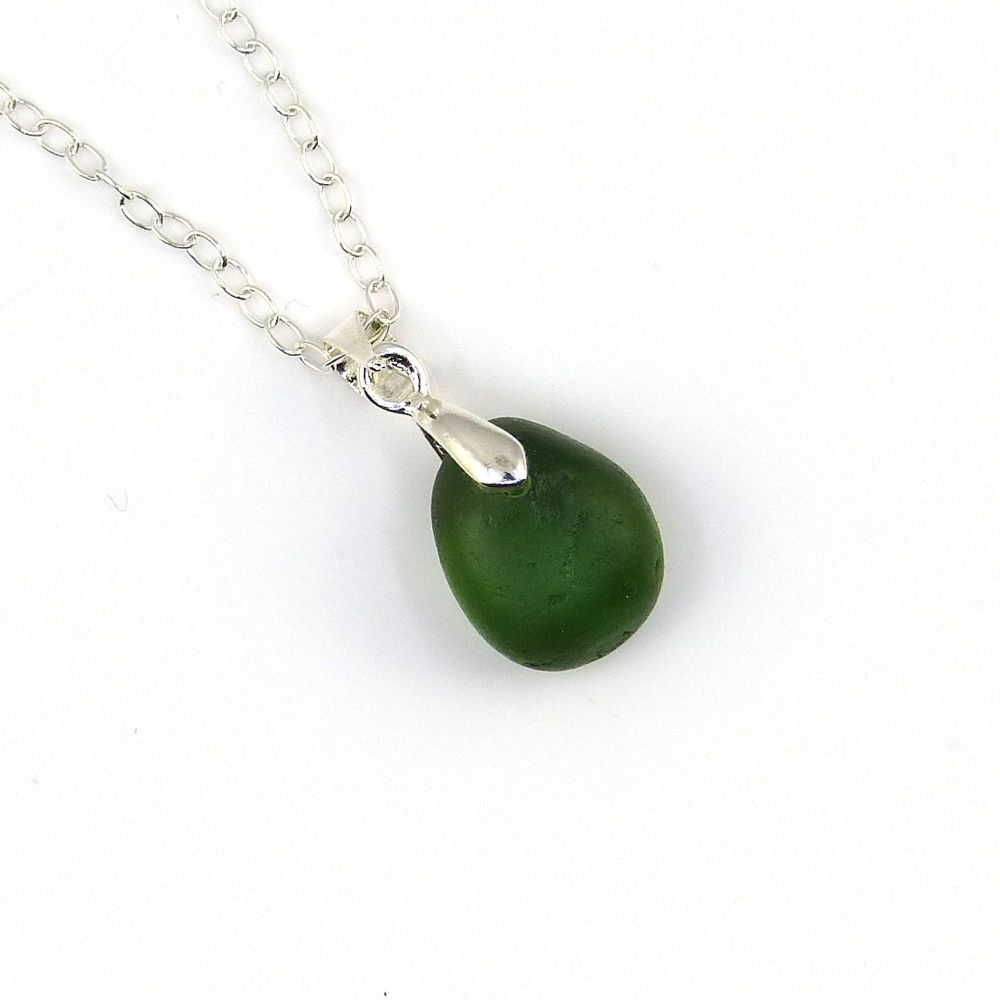 Tiny Green English Sea Glass Necklace, Sea Glass Jewellery, Beach Glass Necklace, Gift for Friend NICOLE